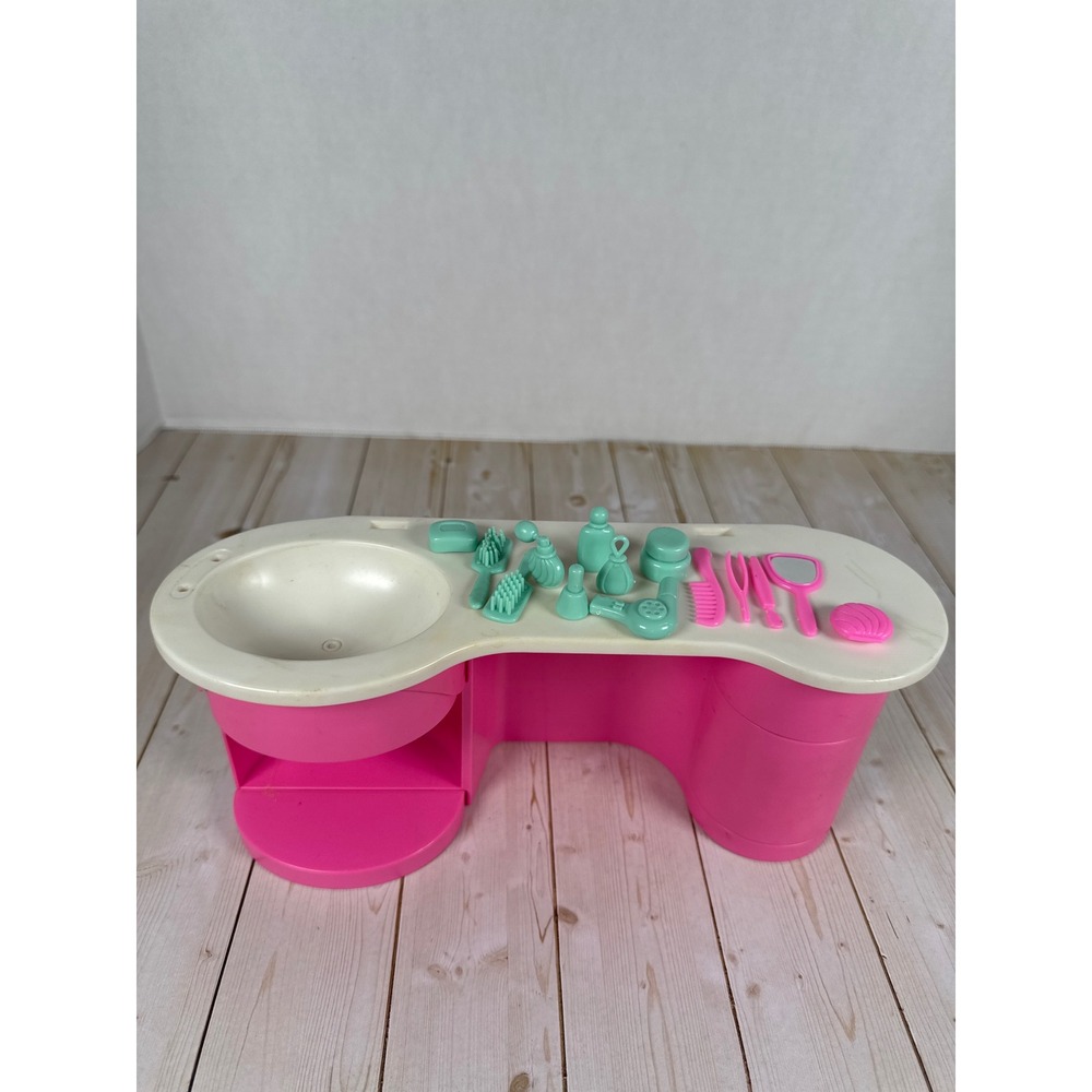 Vintage 1991 Barbie Bathroom Vanity Playset Mattel Arco Pink White Teal 15pc Lot
